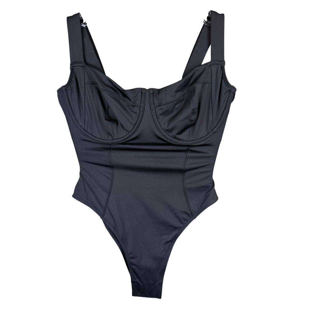 TA3 Hi Cut Lifty Black One-Piece Corset Lace-Up Underwire SMALL F/G CUP